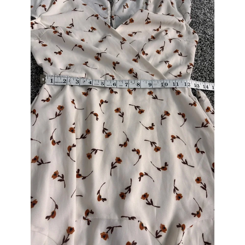 Trixxi Floral Mini Dress Wrap Front Short Sleeve Casual Beige Size S